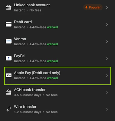 List of OG.com deposit options.&nbsp;
