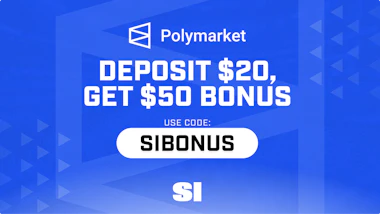Polymarket promo image: Deposit $20, get $50 bonus with code SIBONUS