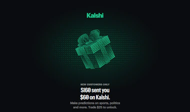 Image of Kalshi promo code landing page offer.