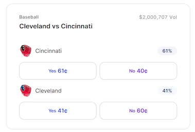 Image of an MLB game market on Plus500 predictions.