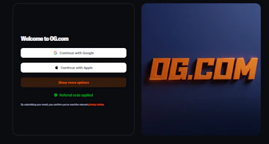 Image of the OG.com landing page for promo code SIBONUS.