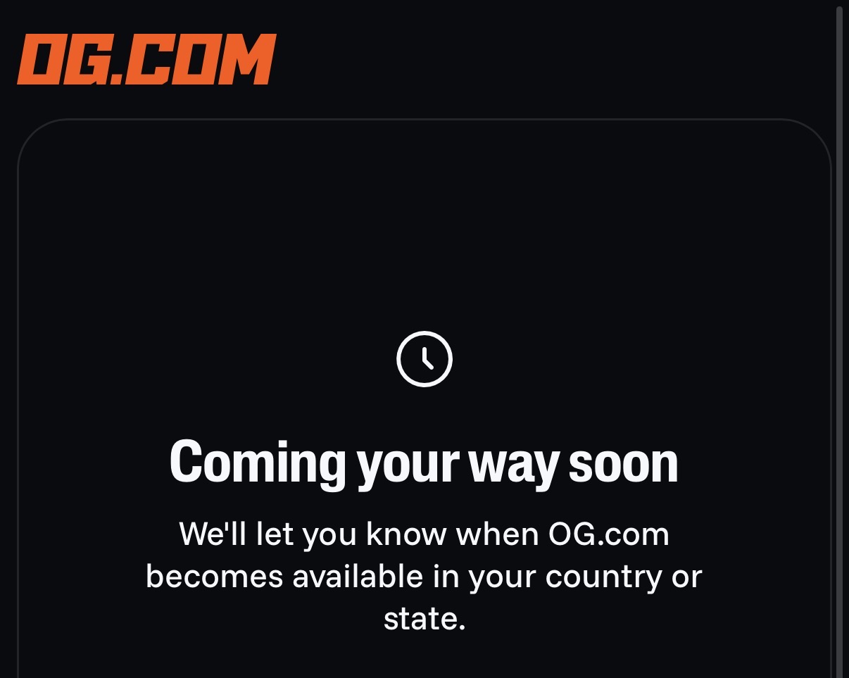Image of the OG.com state verification screen showing OG is not available in certain regions.