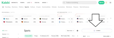 Image of the Kalshi sports page and a link to the combo builder.