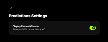 Image of the predictions settings tab on DraftKings Predictions.