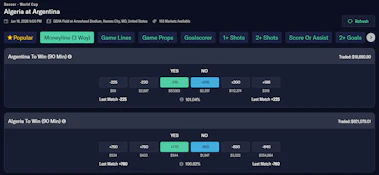 Order Book for Algeria vs. Argentina on ProphetX.&nbsp;