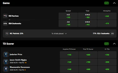 Image of DraftKings sportsbook for NFL.