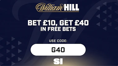 Use William Hill promo code G40 to receive £40 in free bets when you stake £10.