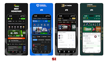 A side-by-side comparison of the DraftKings, FanDuel, BetMGM, and Caesars Sportsbook sports betting app homepages.&nbsp;