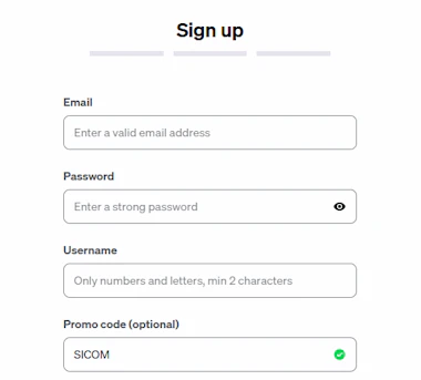 Image of the Underdog sign-up page code SICOM.