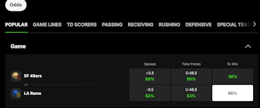 DraftKings NFL game market.