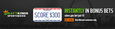 DraftKings Missouri welcome bonus: Get $300 in bonus bets instantly when you bet $5 as a new user.